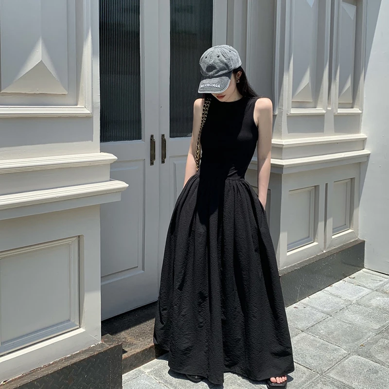 2023 Summer Women Solid Backless Elegant Casual Party Dress O-neck Sleeveless Tank Sundress Dresses