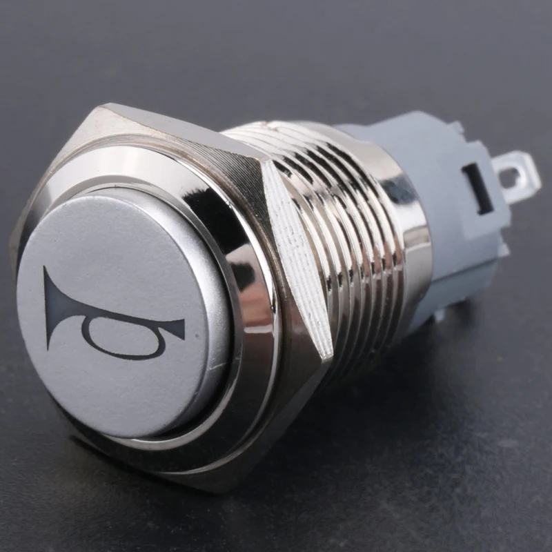 ●12V 16mm Car LED Light Momentary Horn Button Metal Switch Push Button blue