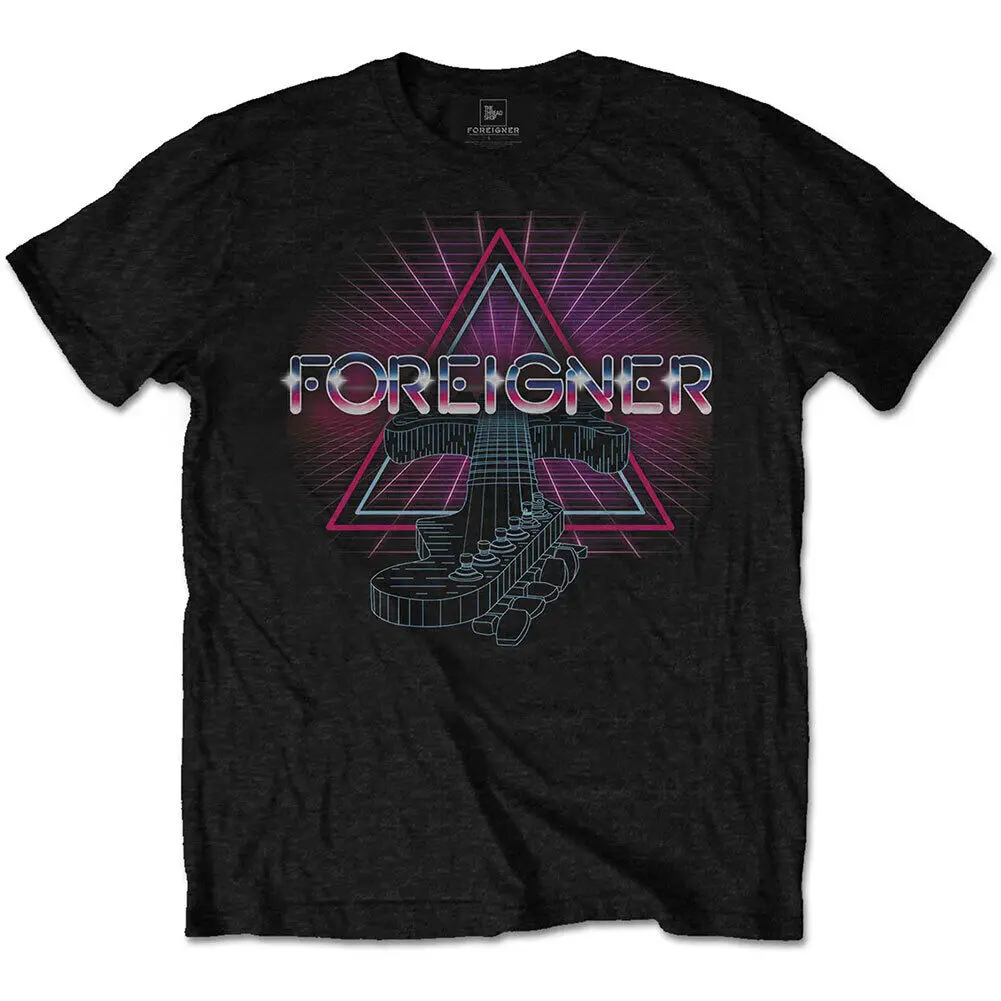 Men's Foreigner Neon Guitar Slim Fit T shirt X Large Black