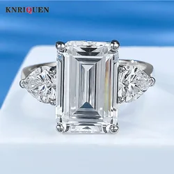 Charms 8*12mm Emerald Cut Topaz Pink Quartz Rings for Women S925 Silver Gemstone Lab Diamond Engagement Ring Party Fine Jewelry