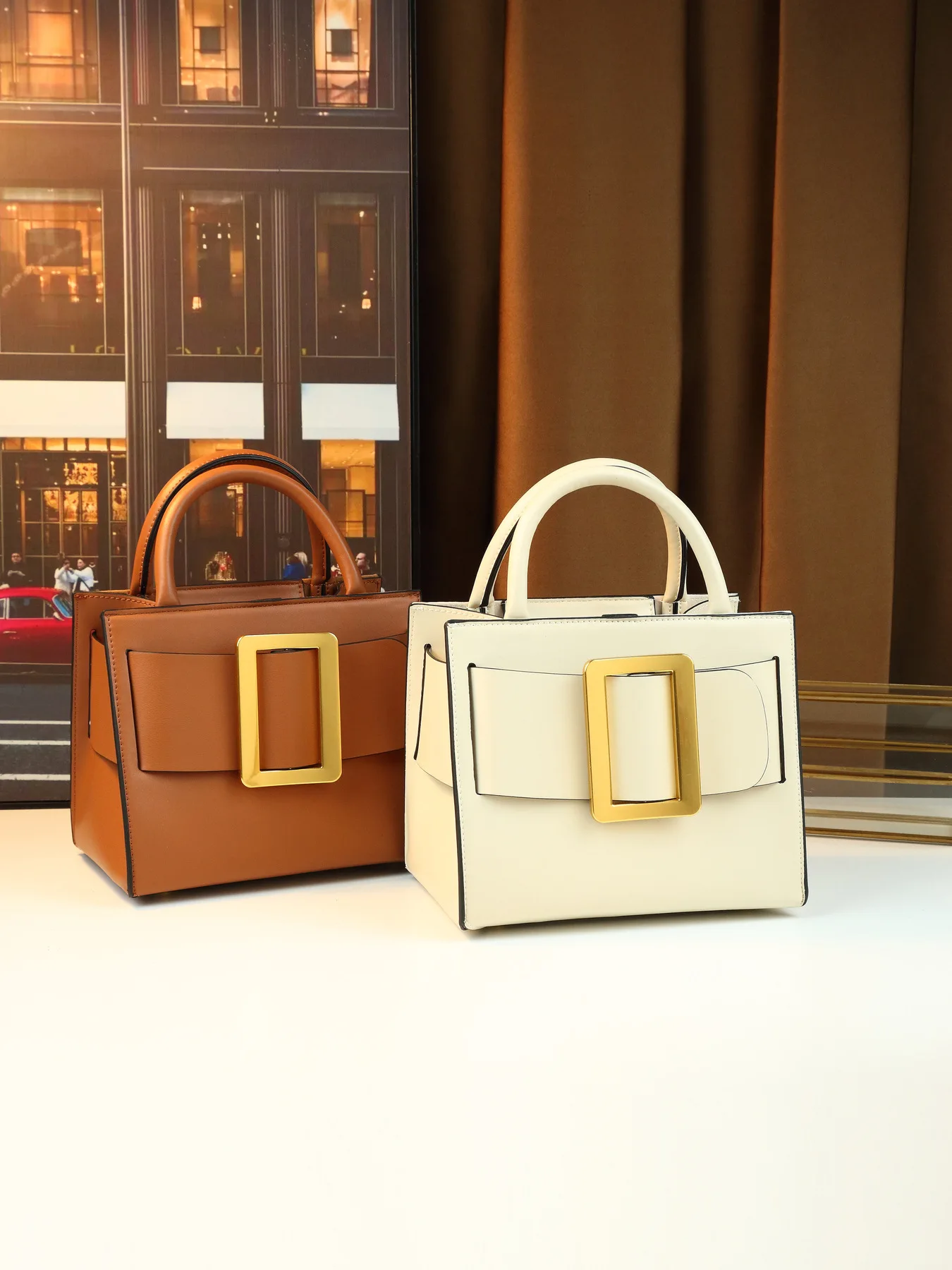2026 New Minimalist Luxury Large Square Buckle Handbag Solid Color Leather Versatile Daily Commute Shoulder Crossbody Satchel Bag