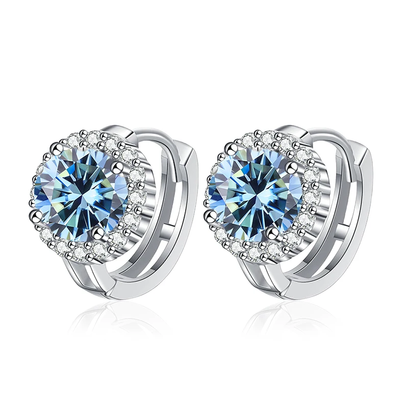 NeeTim 0.5ct 1ct Pink Moissanite Earrings Women S925 Silver Sparkling Black Blue Green Grey Rainbow Wedding Studs Earring