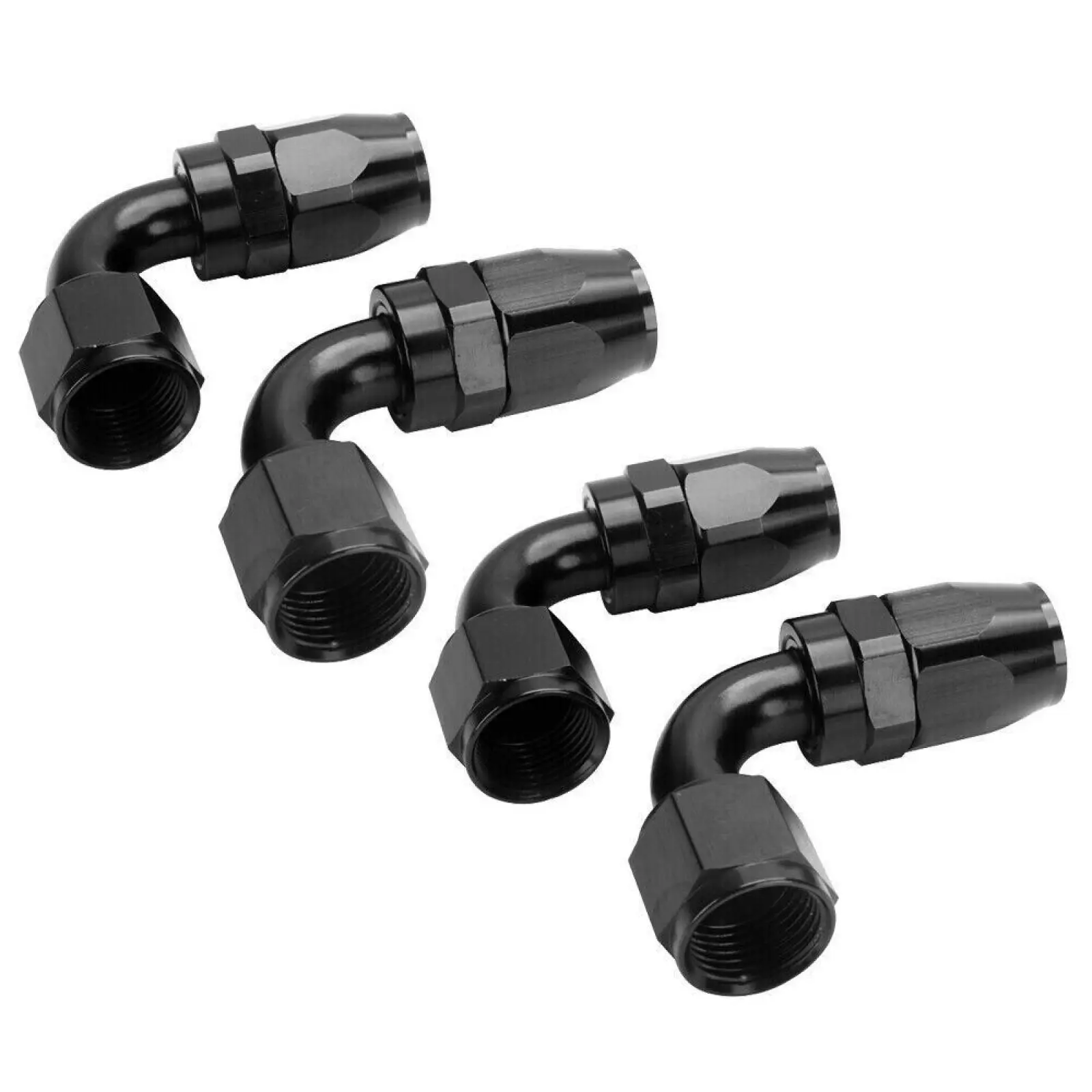4pcs Black Aluminum Straight 90 Degree AN-6 Type Swivel Hose End Fitting Adapter Oil Cooler Fuel Line Oil Hose Racing Accessory