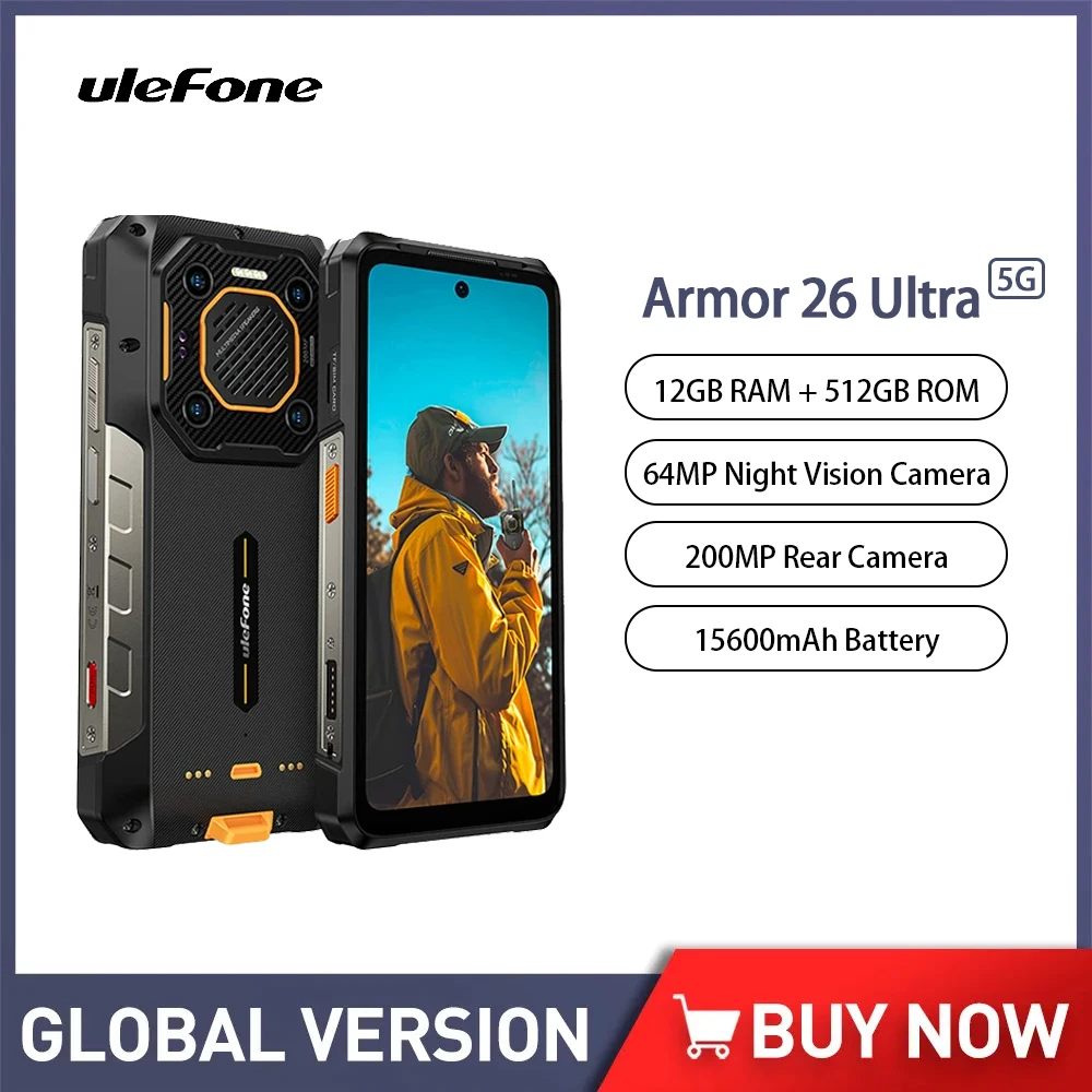 Ulefone 아머 26 울트라 5G 러기드 스마트폰, 안드로이드 휴대폰, 15600mAh, 12GB, 512GB, 200MP, 64MP, 나이트 비전, 120W, 휴대폰 NFC 