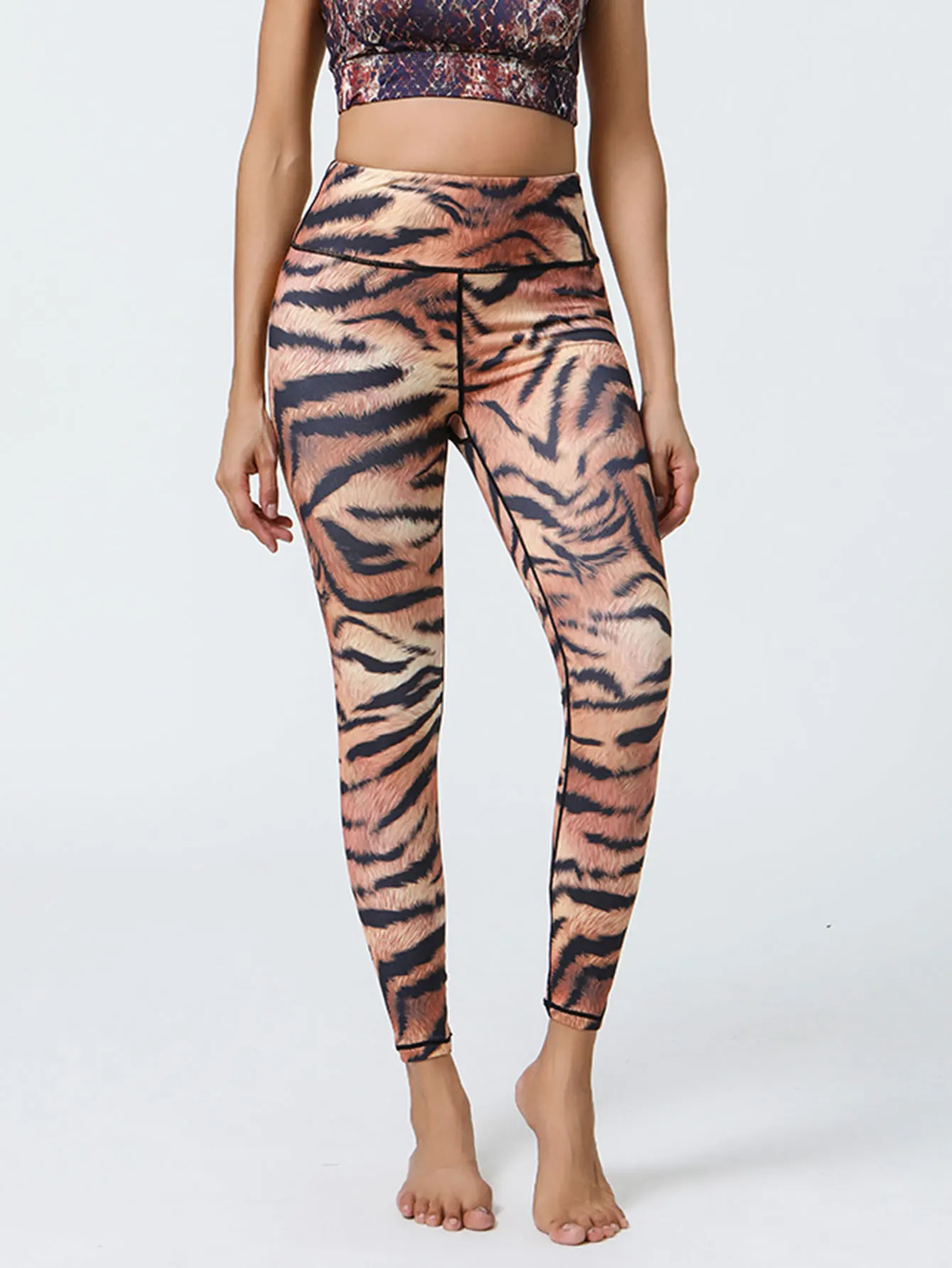 여성용 하이웨이스트 슬림핏 레깅스 풀 프린트 캐주얼 스포츠 바지 가을 겨울 일상복 패셔너블 베이직