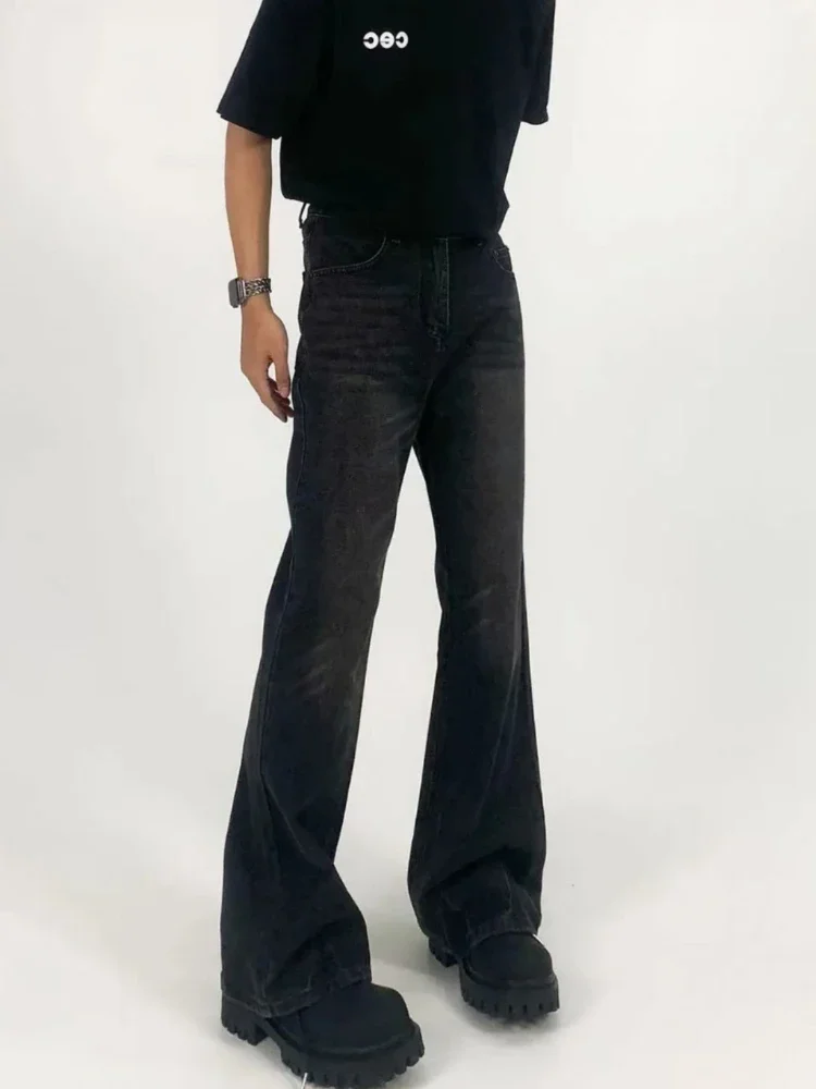Flare Jeans Men Full Length Slim Stretchy Punk Style Minimalist Stylish Youthful Vitality Spring Autumn Korean All-match Solid