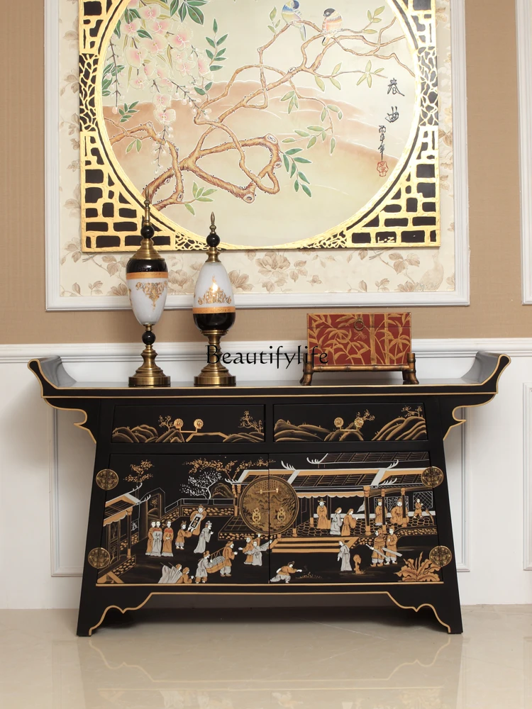 

New Classical Chinese Style Warped Head Black Gold High-Grade Entrance Foyer Curio Cabinet