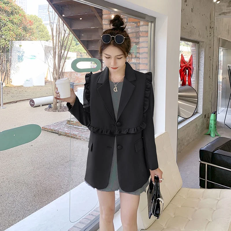 Women's Large Professional Suit with Lining, Korean Version, Iron Free, Monochromatic Blazer, New