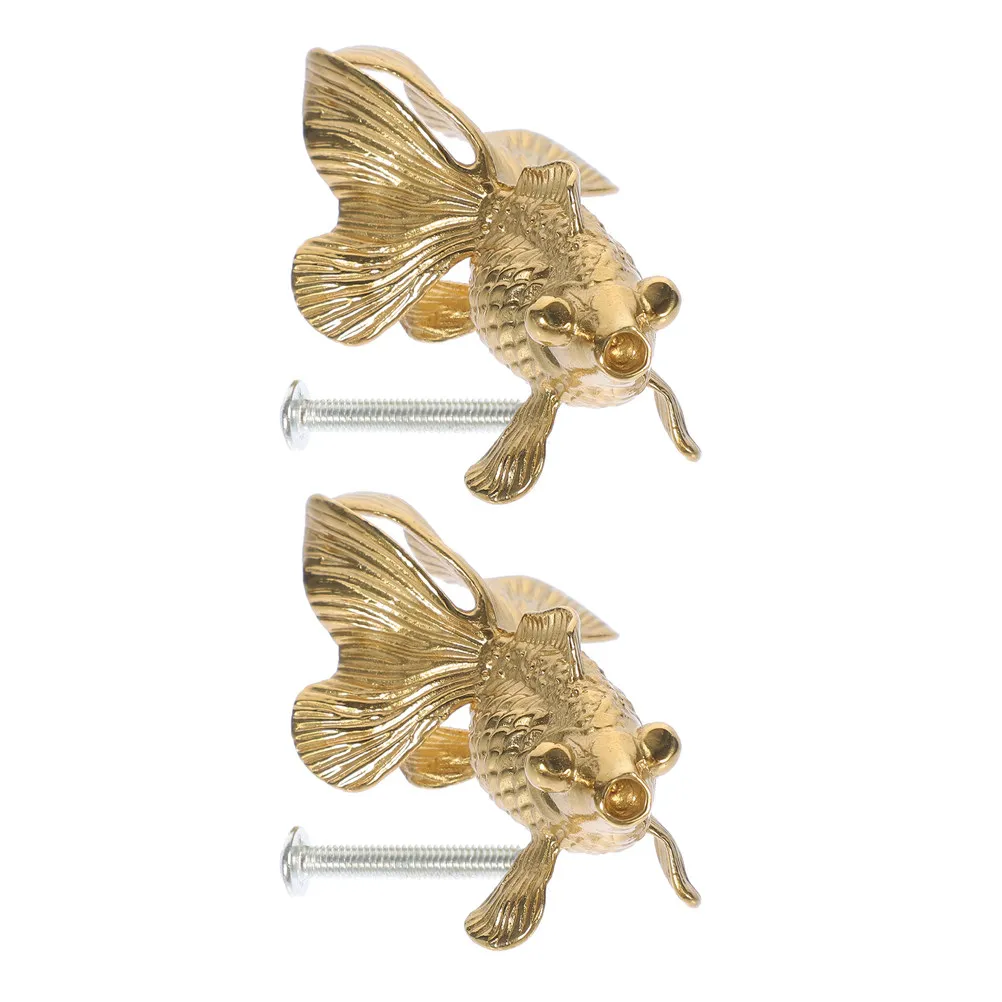 Brass Goldfish Drawer Knobs 2 Pack Vintage Cabinet Pull Handles Decorative Furniture Hardware