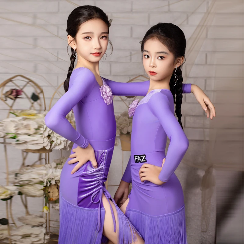 Fringe Salsa Latin Dance Dress Girls Latin Dance Costume Kids Tassel Dance Skirt Dancing Dress Child Rumba Tango Ballroom Dress view 3