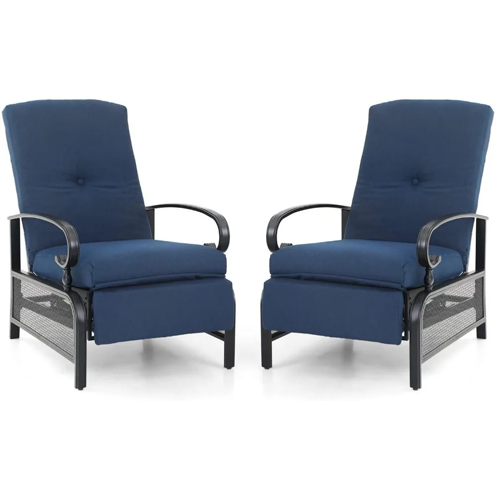 طقم كرسي فناء مكون من قطعتين مع وسادة خارجية قابلة للتعديل باللون الأزرق