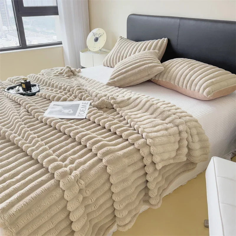 New Imitation Rabbit Plush Spring Warm Blanket and Pillowcase or Only Blankets Soft Warmth Throw Blanket for Sofa Lounger