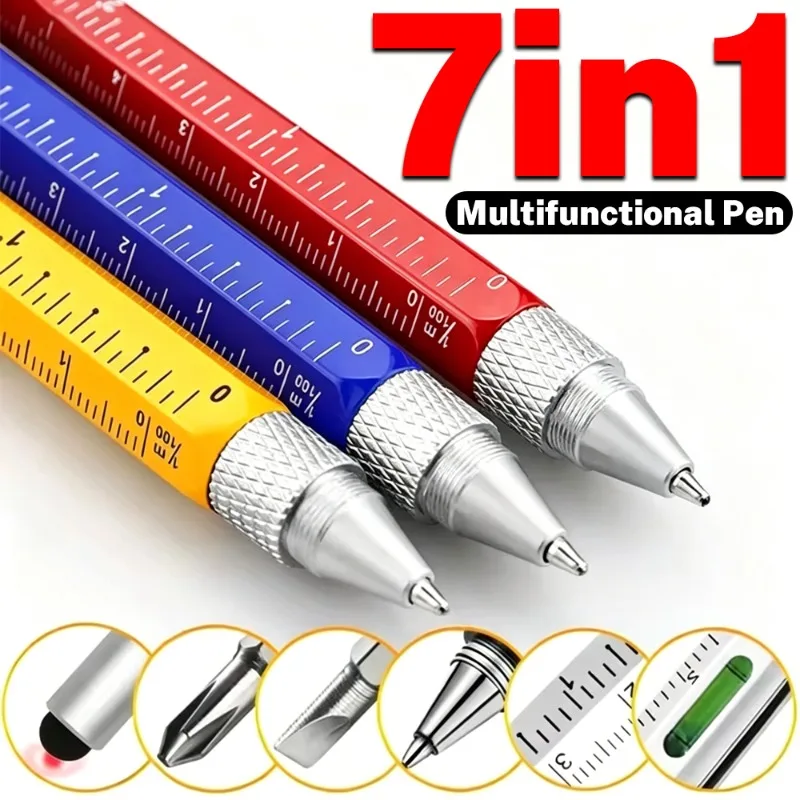 7 in1 Multifunction Ballpoint Pen with Modern Handheld Tool Measure Technical Ruler Screwdriver Touch Screen Stylus Spirit Level