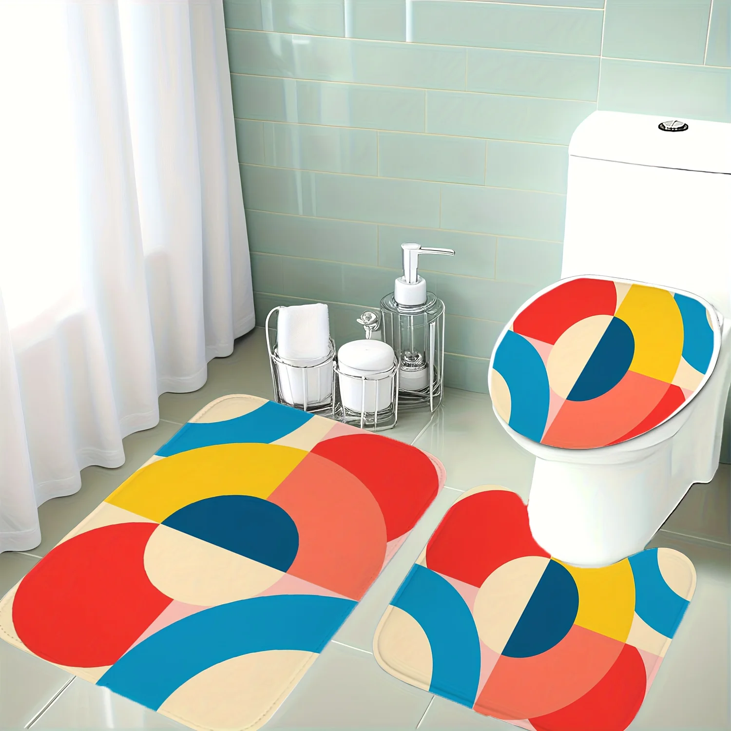 

Christmas Decoration, 3pcs Set Featuring Geometric Style with Vibrant Colors Like Red, Yellow, Blue, And Circular And Arc Elemen