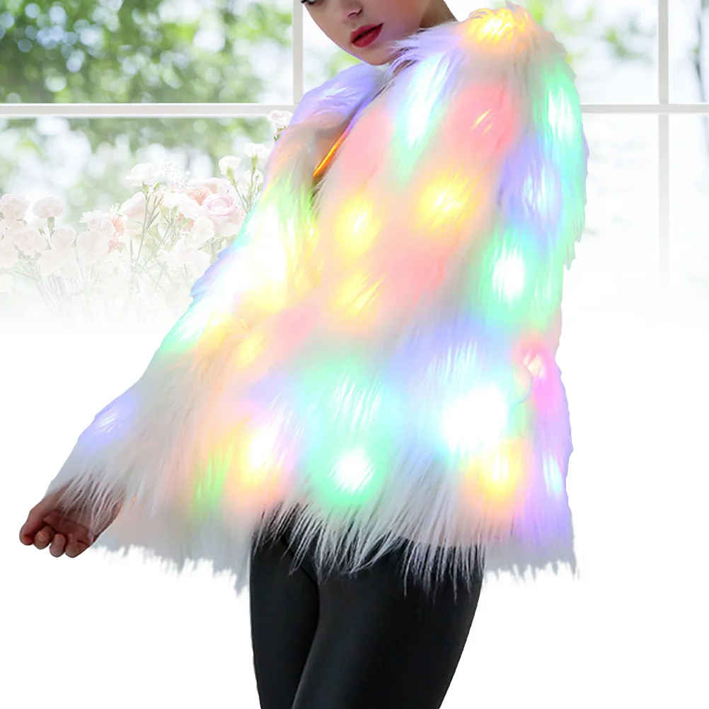 Casaco de Natal LED Light Up feminino, jaquetas curtas, casacos de pele, brilho, outwear