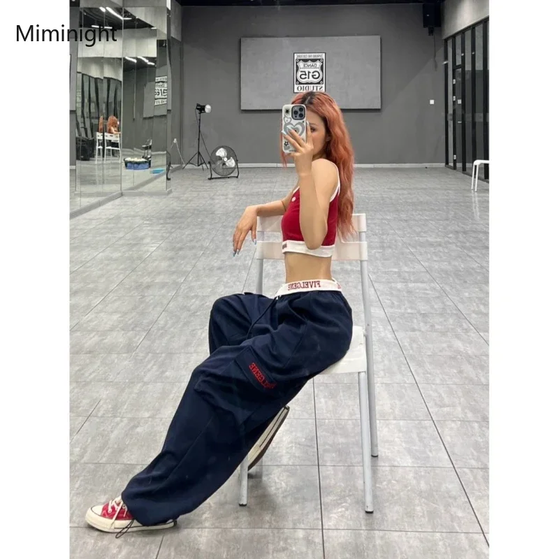 Vintage Baggy Cargo Hosen Frau Streetwear Vintage Hip Hop Stil Brief Stickerei Jogginghose Y2k Mode Breite Bein Mujer Böden