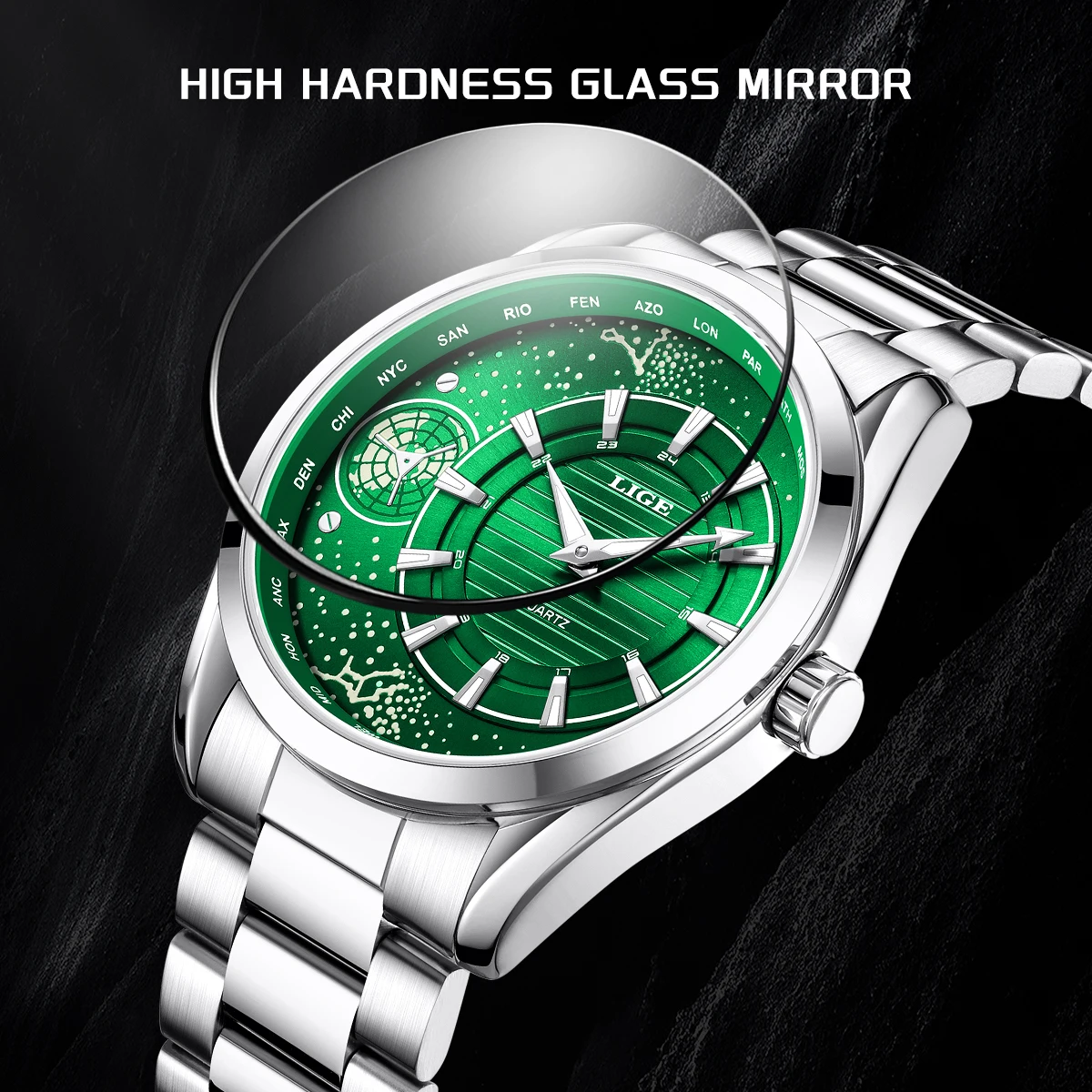 LIGE 2025 أفضل ساعة رجال الأعمال مضيئة حزام الفولاذ المقاوم للصدأ مقاوم للماء كوارتز ساعة اليد الفاخرة موضة رجالي ساعة اليد + صندوق