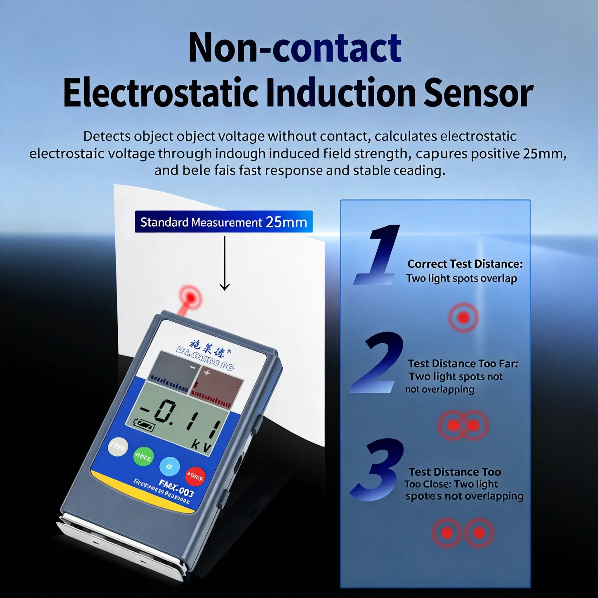 FMX-003 Electrostatic Tester, Surface Electrostatic Detector, Ion Fan Measuring Instrument 0~20KV