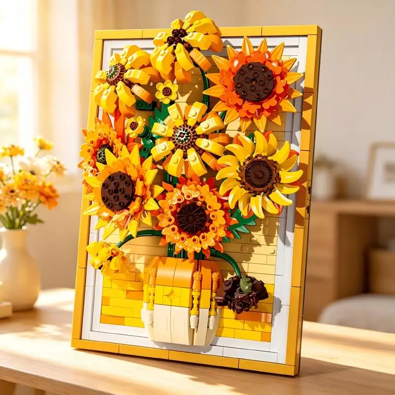 Sunflower Art Frame Building Bricks, Floral Design, DIY Kit, Desktop Decor, Nice Birthday Gift For Relatives & Friends.