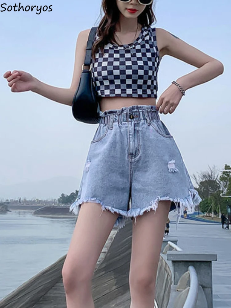 

M-6XL Denim Shorts Women Tassel Personality Design Pockets Daily All-match Summer Stylish Leisure Ulzzang Ladies Empire Loose