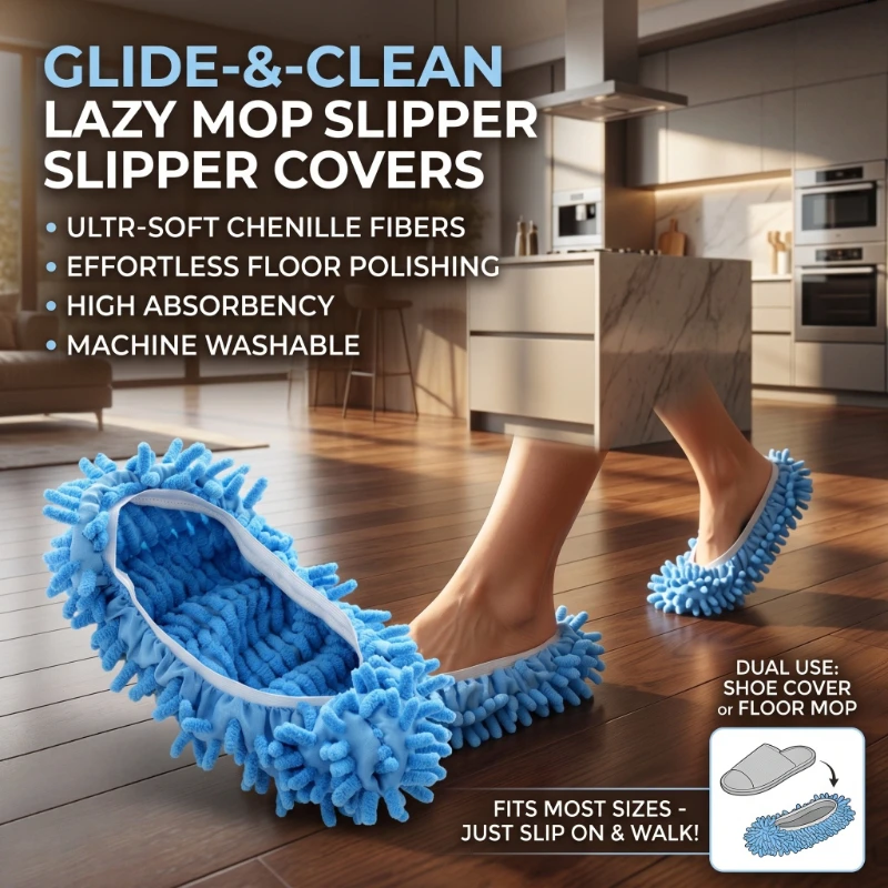 A Pair Washable Mop Slippers Floor Cleaning Shoe Cover Solid Color Lazy Mopping Shoes for Home Dust Removal Daily Floor Cleaning