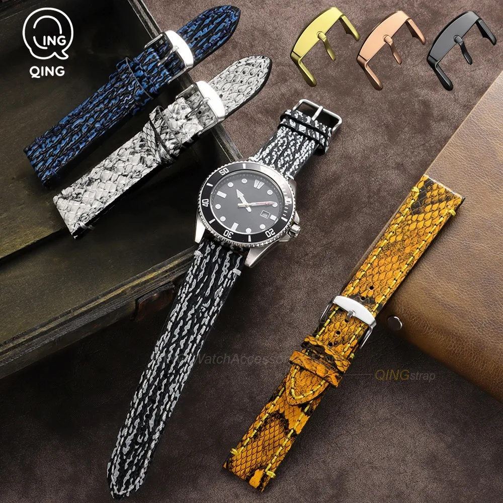 18mm 19mm 20mm 21mm 22mm 23mm 24mm Cowhide Printed Bracelets Shark Pattern Handmade Leather Watch Strap Snake Skin Pattern Bands