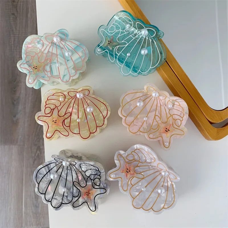 

DuoShang New Summer Ocean Series Hair Claw Acetate Claw Clips Pearl Scallop Starfish Crab Hair Clips for Women Hair Accessories