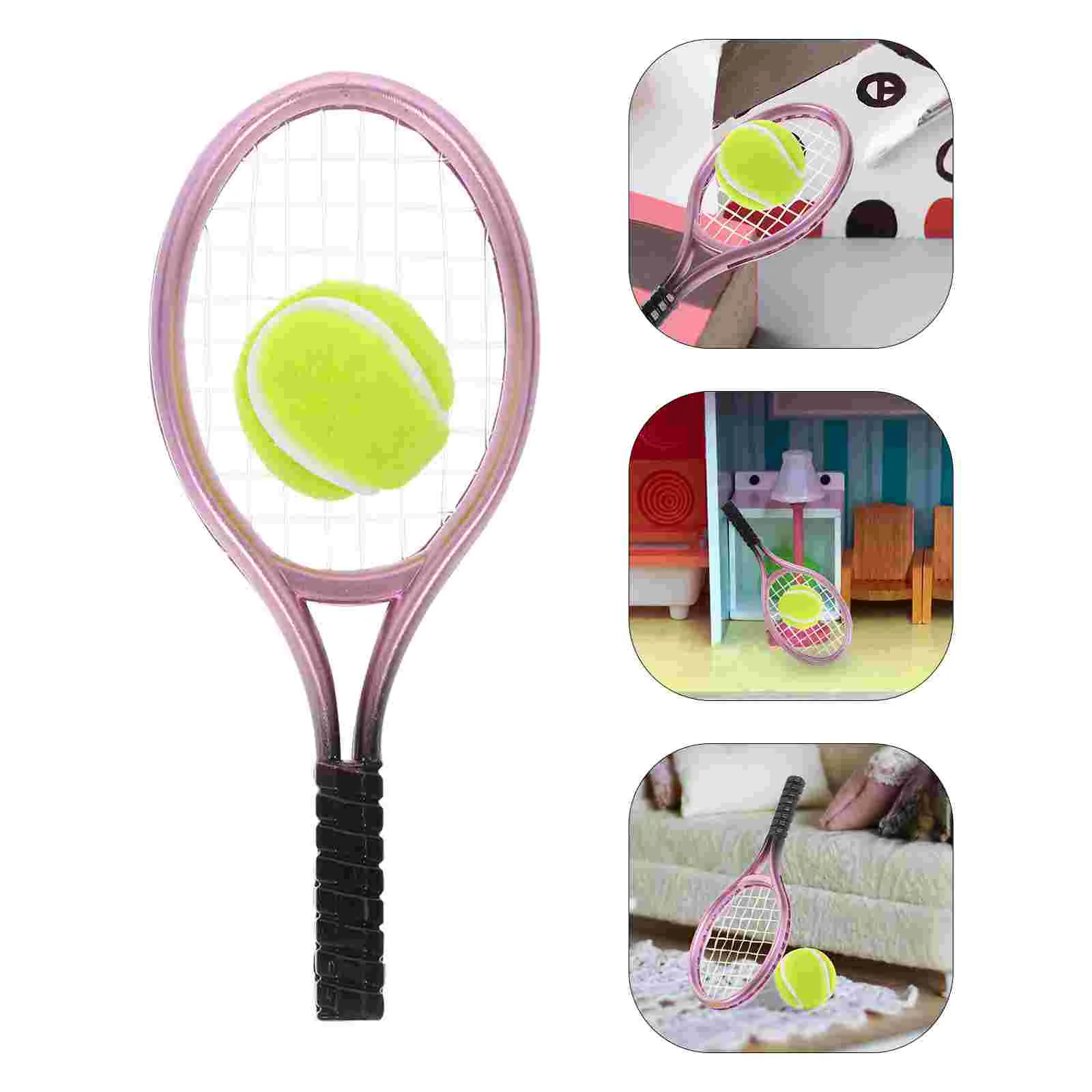 3 juegos de accesorios para raqueta de Tenis de bádminton para herramientas divertidas Minihouse, pelotas de plástico Tenis