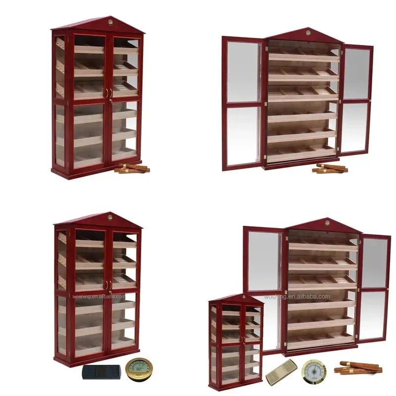 Wholesale Large Capacity Wooden Double Door Cigar Cabinet with LED Light 5000 Count Display Humidor for Storage and Showcase
