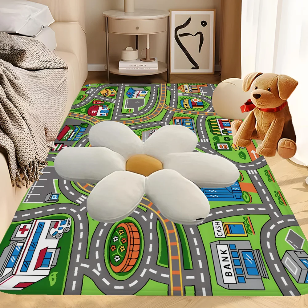 

Child Playmat Highway Simulated City Traffic Bathroom Mat Anti-slip Absorb Water Long Strip Cushion Bedroon Mat Welcome Doormat