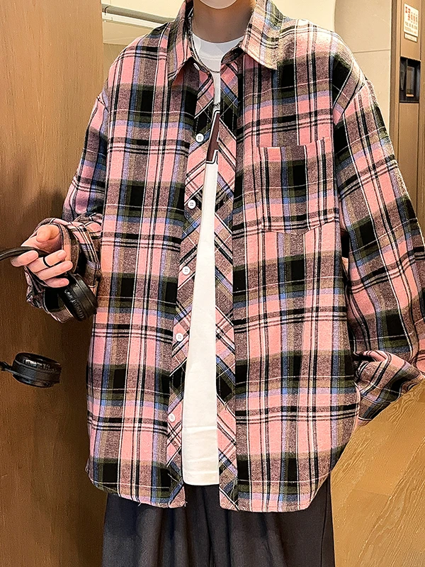 

Мужская свободная повседневная рубашка в клетку с длинным рукавом, винтажный стиль, весна-осень, верхняя одежда из смесового полиэстера, хлопка и лиоцелла, Mountain Cl...