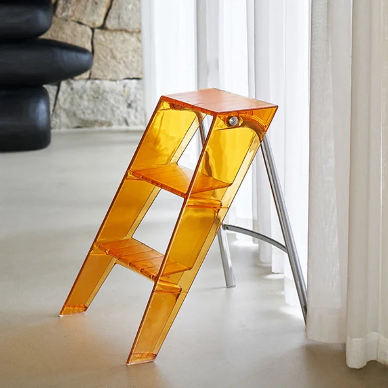 

Acrylic Transparent Household Plastic Stepladder Folding Indoor Thickened Herringbone Storage Three-step Ladder 2023 New