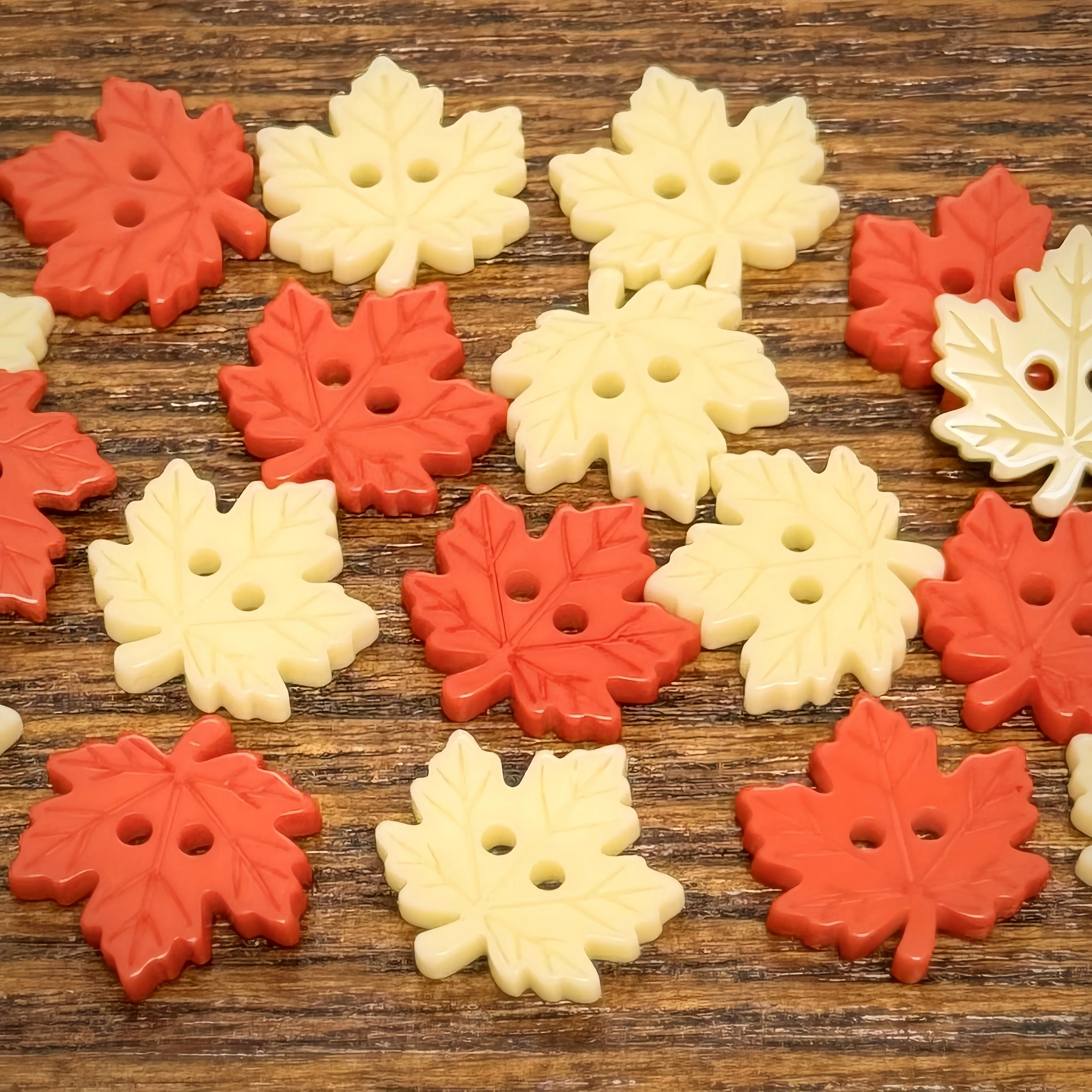 20Pcs Vintage Maple Leaf Resin Buttons - Red & Yellow 2-Hole Decorative Sewing Buttons for Shirts, Knitwear & Sweaters