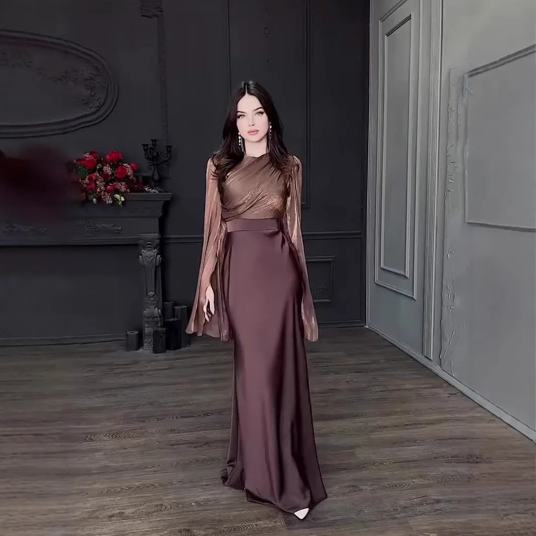 ملابس نسائية فساتين الحفلات خريف 2025 مقسمة فستان طويل من الساتان الزجاجي الأورجانزا بأكمام واسعة فساتين أنيقة للحفلات الطويلة #3