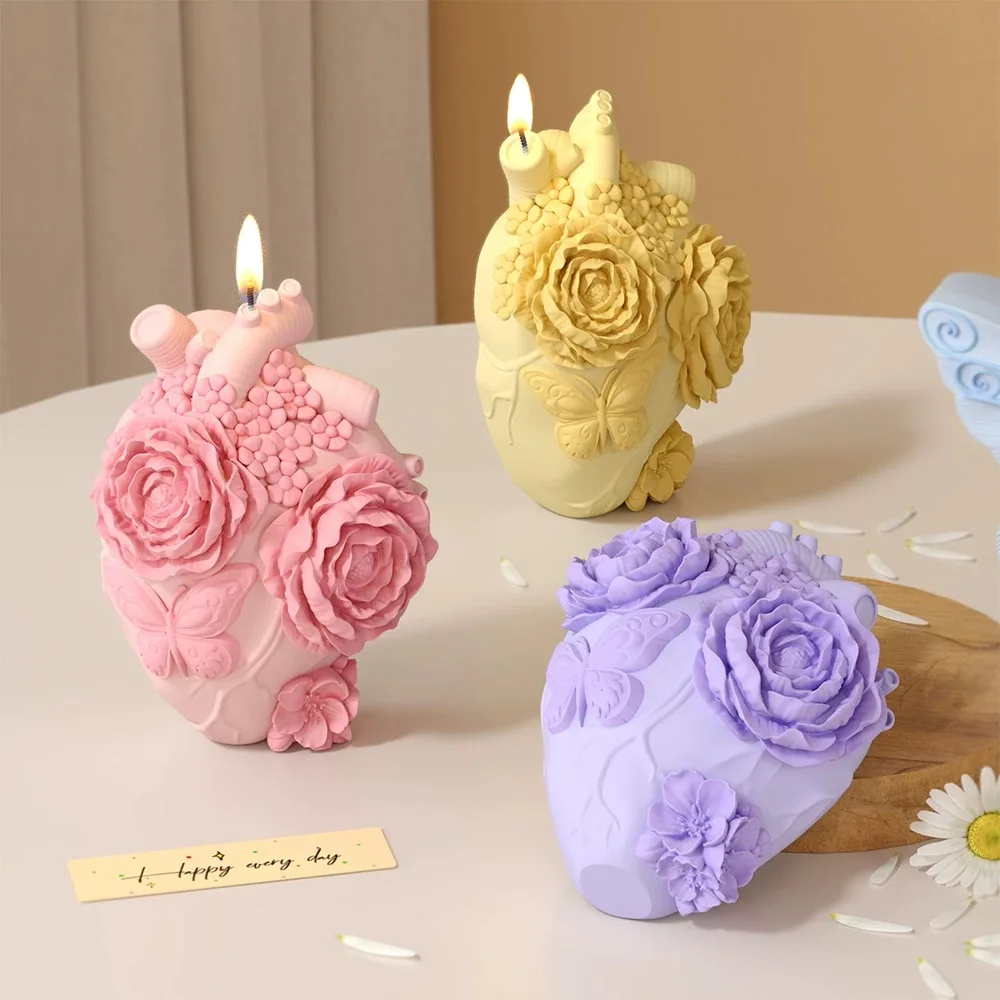 

DIY Handmade 3D Flower Heart Aromatherapy Candle Mold Soap Making Plaster Ornament Drip Design for Creative Home Crafts