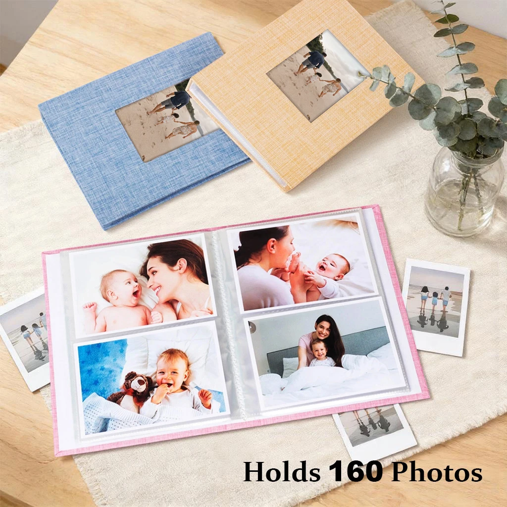 Multi-color Linen Front Window Photo Album 6 Inch 104 Pockets, Baby Family Memory Book