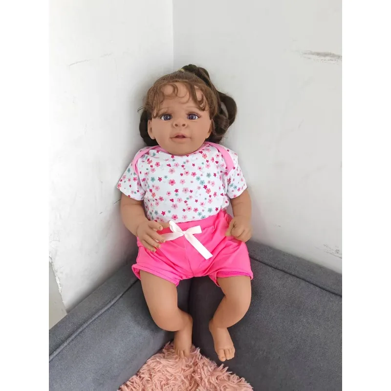 60cm 수제 실물 같은 실리콘 리본 베이비돌 제이란 어두운 피부색 여자아이 인형 어린이 생일 선물