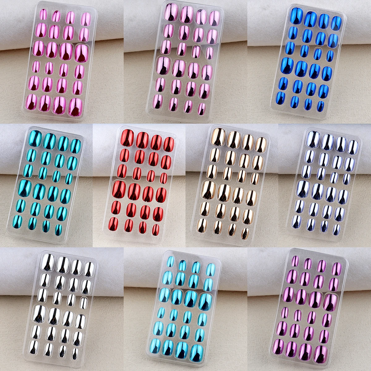 24Pcs Mirror Chrome Kids Nails Press On Metalic False Nail Art Tips Pre-glue Short Oval Full Cover Fake Nails for Little Girl