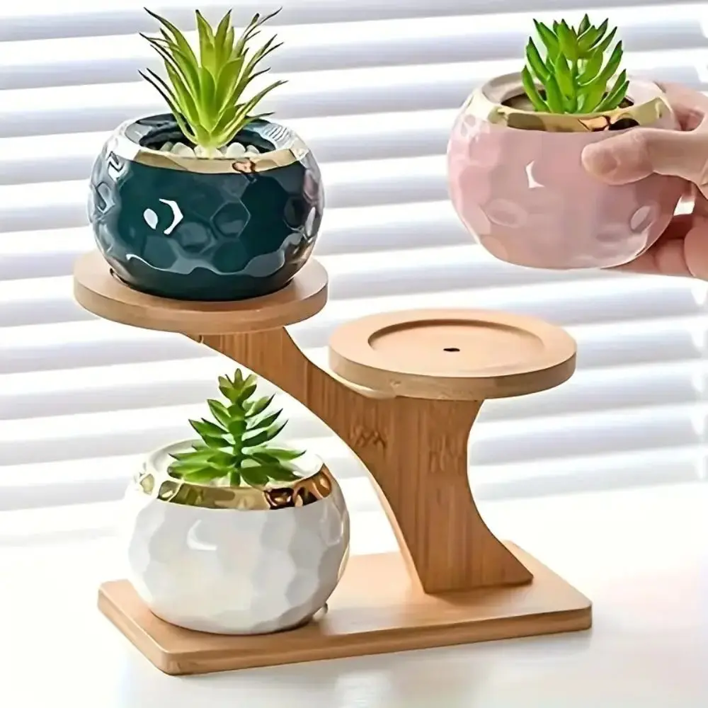 1pc Multi-functional Bamboo Plant Stand Tree-Shaped Multi-Tier Succulent Display Rack Desktop Decor Flowerpot Tray Home Office view 3