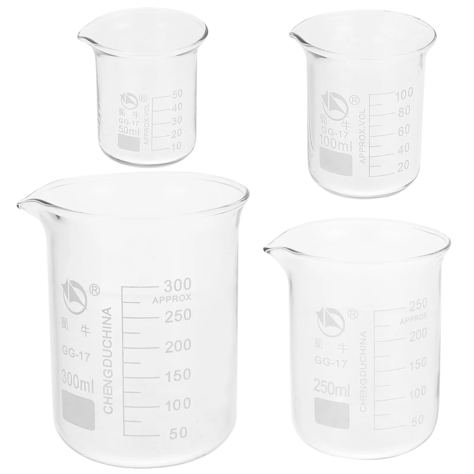 4 Pcs Beaker Graduated Glass Beakers High Temperature Resistance Measuring Labs with Spout for Laboratory