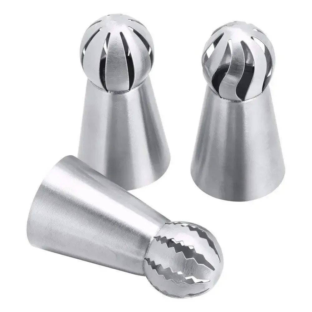 3pcs/set Stainless Steel Cupcake Sphere Ball Shape Icing Piping Nozzles Cake Decorating Tool Pastry Cream Spout for DIY Baking