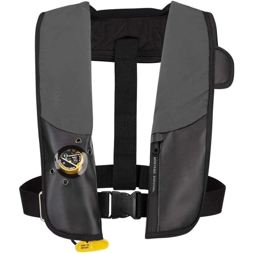 

Life Vest Corp Inflatable PFD with HIT (Auto Hydrostatic) and Bright Fluorescent for Adult，Gray/Black