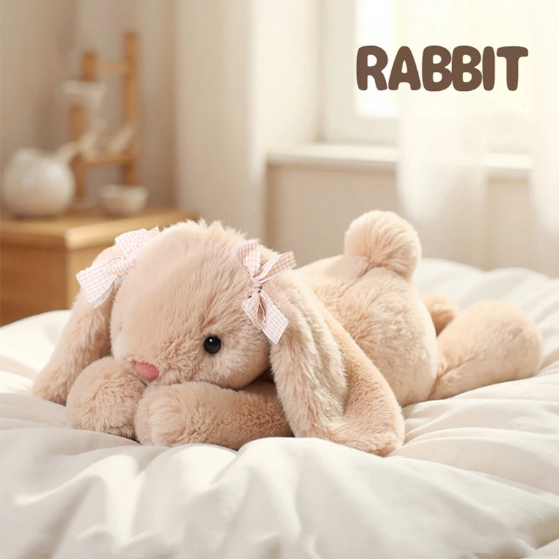 ตุ๊กตากระต่ายหูยาวน่ารัก ตุ๊กตากระต่ายนอนหงาย ของเล่นนุ่มนิ่มเพื่อนนอนหลับ ของตกแต่งห้องโซฟา ของขวัญวันเกิดสำหรับเด็กผู้หญิง