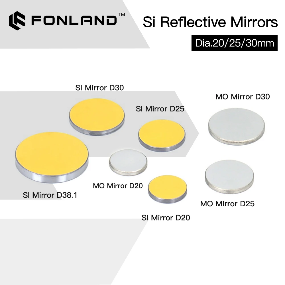 Fonland Co2 Laser Si Mo Reflective Mirrors for Laser Engraver Gold-Plated Silicon Reflector Lenses Dia. 19 20 25 30 38.1 mm