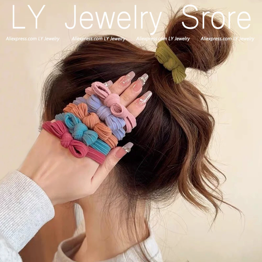 

5pcs/Set Candy Color Bow Hair Rope High Elastic Seamless Rubber Band For Women Girls Ponytail Holder Summer BB Hair Ties Ring