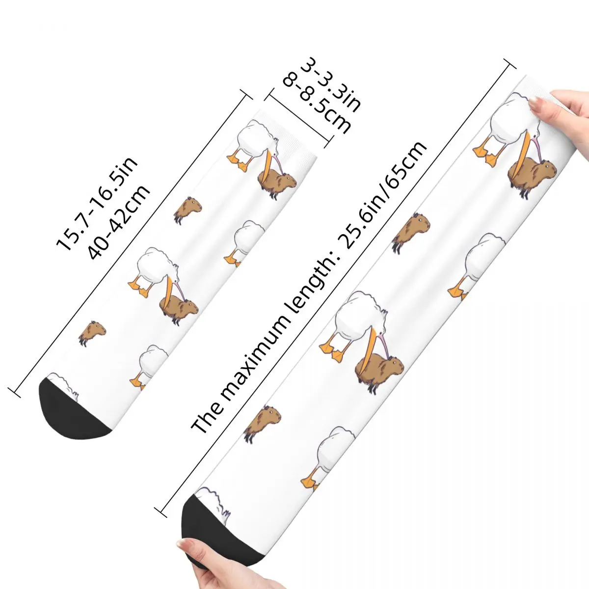 Funny Crazy Sock for Men Pelican Hip Hop Harajuku Capybara Seamless Pattern Printed Boys Crew Sock Novelty Gift