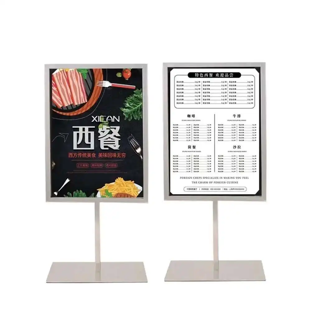 1 Uds. Soporte para carteles de mesa de doble cara, Decca de Metal, restaurante, cafetería, promoción publicitaria, estante de exhibición, A4