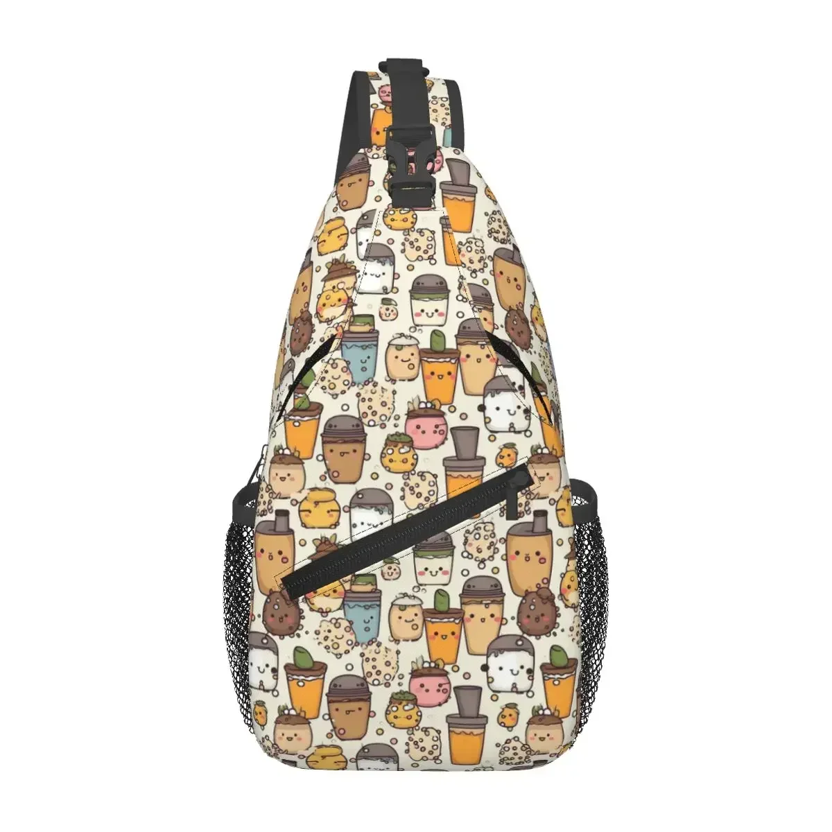 

Boba Bubble Tea Cartoon Colourful Pattern Chest Bag Men Sling Crossbody Backpack Chest Bag Travel Hiking Daypack Shoulder Bag