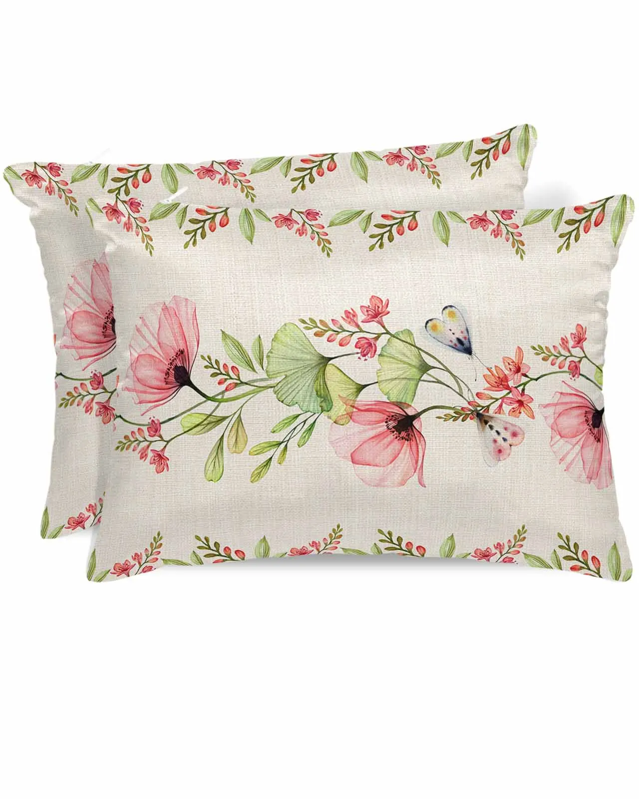 Poppy Flower Butterfly Plant Burlap Bed Satin Pillowcase Modern Sofa Pillow Cover Case Bedroom Satin Cushion Covers Home Decor