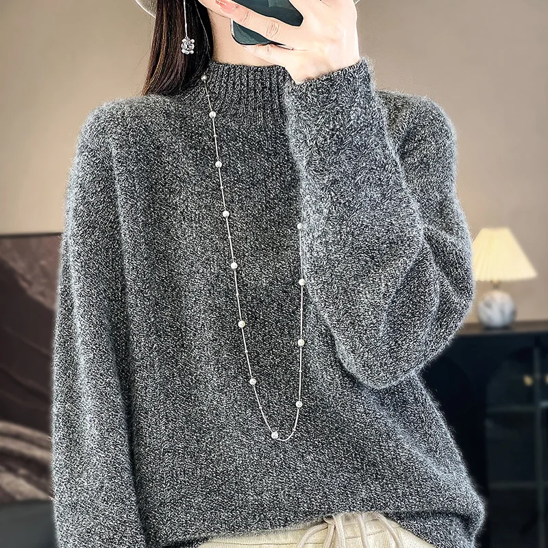 Korean version of 100% pure wool cashmere sweater female turtleneck sweater female Joker winter casual loose thick sweater